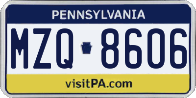 PA license plate MZQ8606