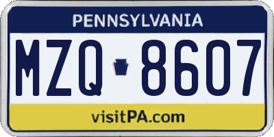 PA license plate MZQ8607