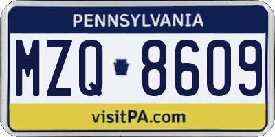 PA license plate MZQ8609