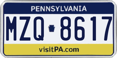 PA license plate MZQ8617