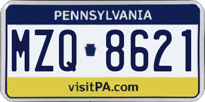 PA license plate MZQ8621