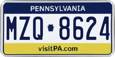 PA license plate MZQ8624