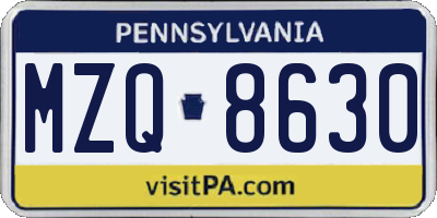 PA license plate MZQ8630
