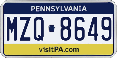 PA license plate MZQ8649