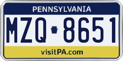 PA license plate MZQ8651