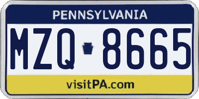 PA license plate MZQ8665