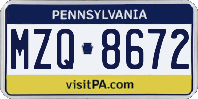 PA license plate MZQ8672