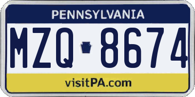 PA license plate MZQ8674