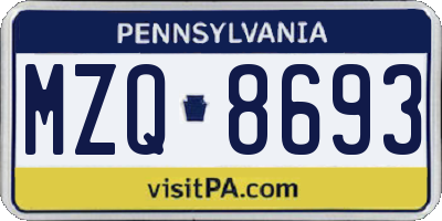 PA license plate MZQ8693