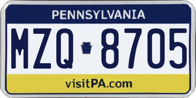 PA license plate MZQ8705