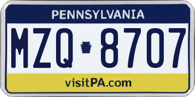 PA license plate MZQ8707