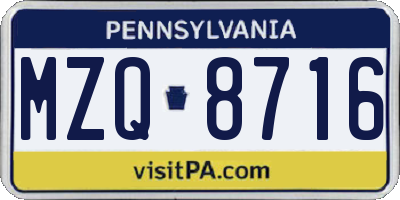 PA license plate MZQ8716