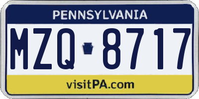 PA license plate MZQ8717