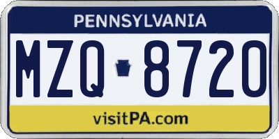 PA license plate MZQ8720