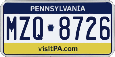 PA license plate MZQ8726