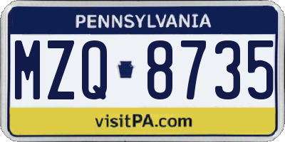 PA license plate MZQ8735