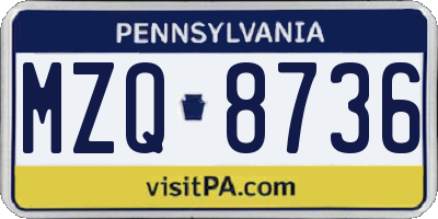PA license plate MZQ8736