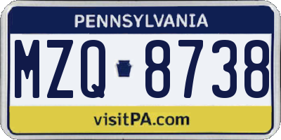 PA license plate MZQ8738