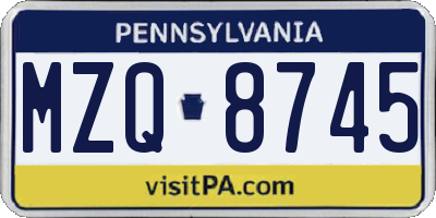 PA license plate MZQ8745