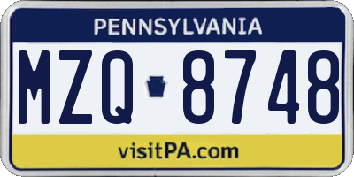 PA license plate MZQ8748