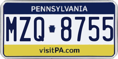 PA license plate MZQ8755