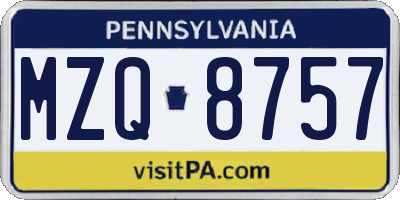 PA license plate MZQ8757