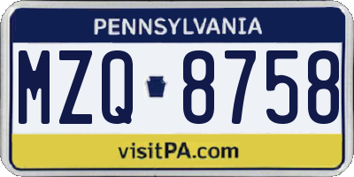 PA license plate MZQ8758