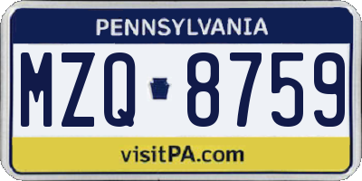 PA license plate MZQ8759