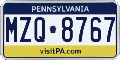 PA license plate MZQ8767