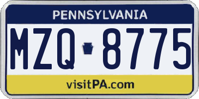 PA license plate MZQ8775