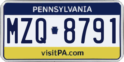 PA license plate MZQ8791