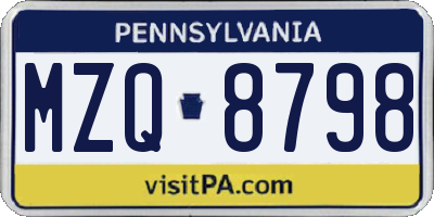 PA license plate MZQ8798