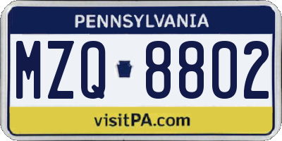 PA license plate MZQ8802