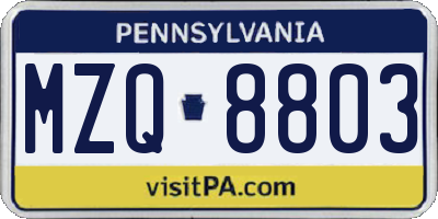PA license plate MZQ8803
