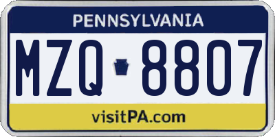 PA license plate MZQ8807