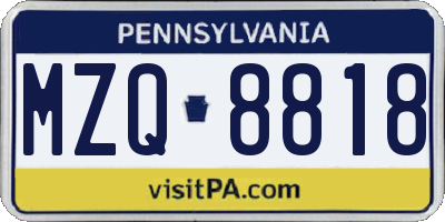 PA license plate MZQ8818
