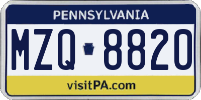 PA license plate MZQ8820