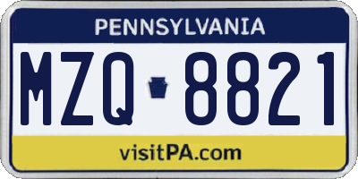 PA license plate MZQ8821