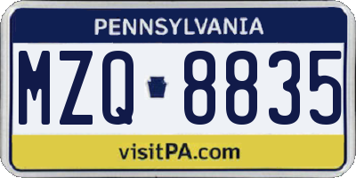 PA license plate MZQ8835