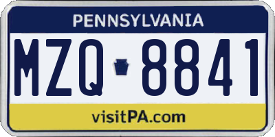 PA license plate MZQ8841