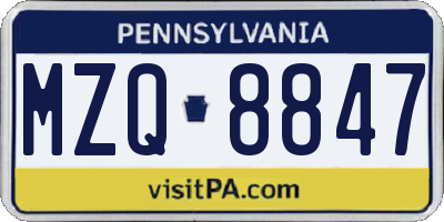PA license plate MZQ8847