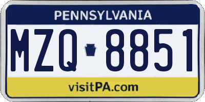 PA license plate MZQ8851