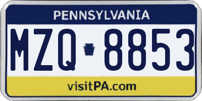 PA license plate MZQ8853