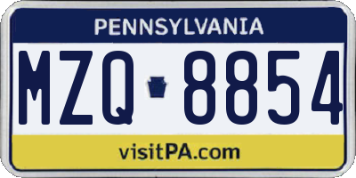 PA license plate MZQ8854