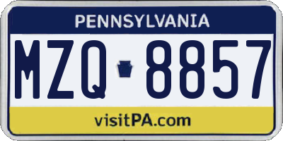 PA license plate MZQ8857