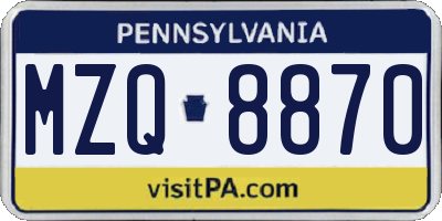 PA license plate MZQ8870