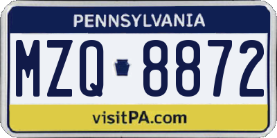 PA license plate MZQ8872