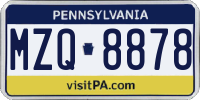 PA license plate MZQ8878