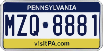 PA license plate MZQ8881
