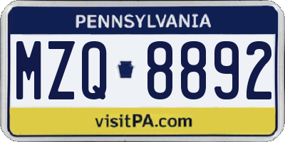 PA license plate MZQ8892